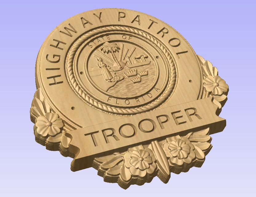 Personalized Florida Highway Patrol Badge: V Carved Wood Sign