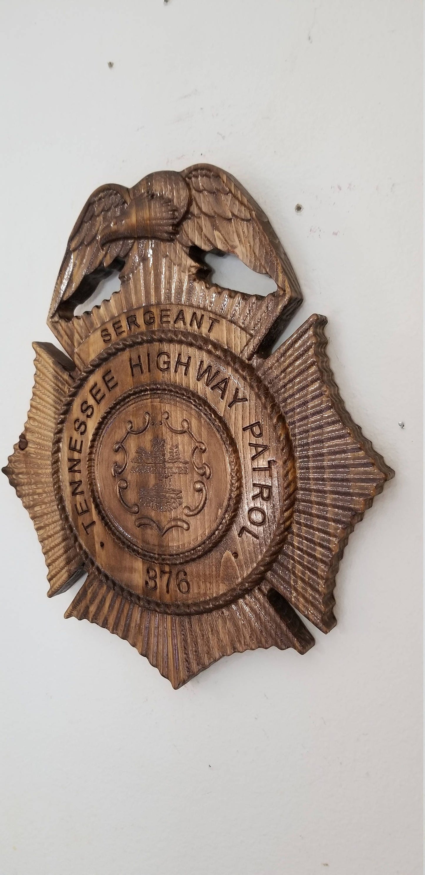 Personalized Tennessee Highway Patrol Badge: 3D Carved Wood Sign