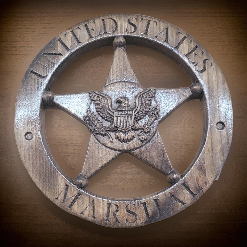 Custom US Marshal Personalized Badge V Carved Wooden Sign.