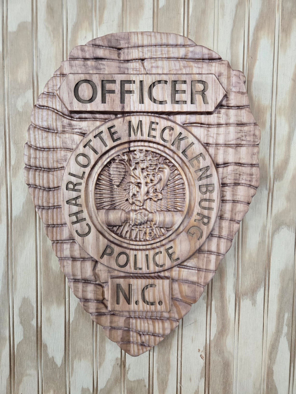 Charlotte Mecklenburg North Carolina Police Badge - Personalized Badge 3D V Carved Wood Sign