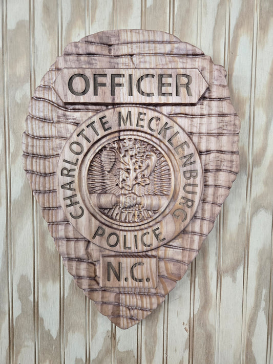 Charlotte Mecklenburg North Carolina Police Badge - Personalized Badge 3D V Carved Wood Sign
