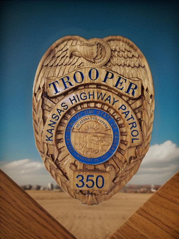Personalized Kansas Highway Patrol Trooper Badge 3D V Carved Wood Sign