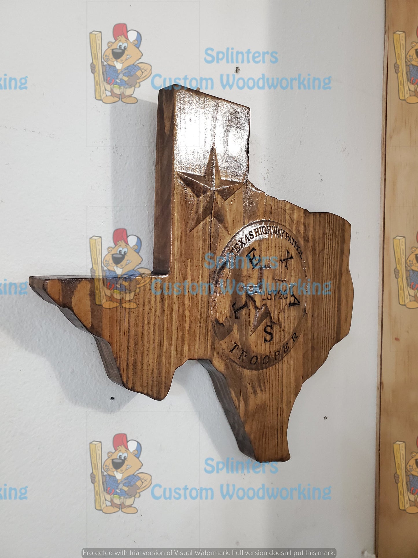 Personalized Texas Trooper Wood Sign: V Carved Police Badge