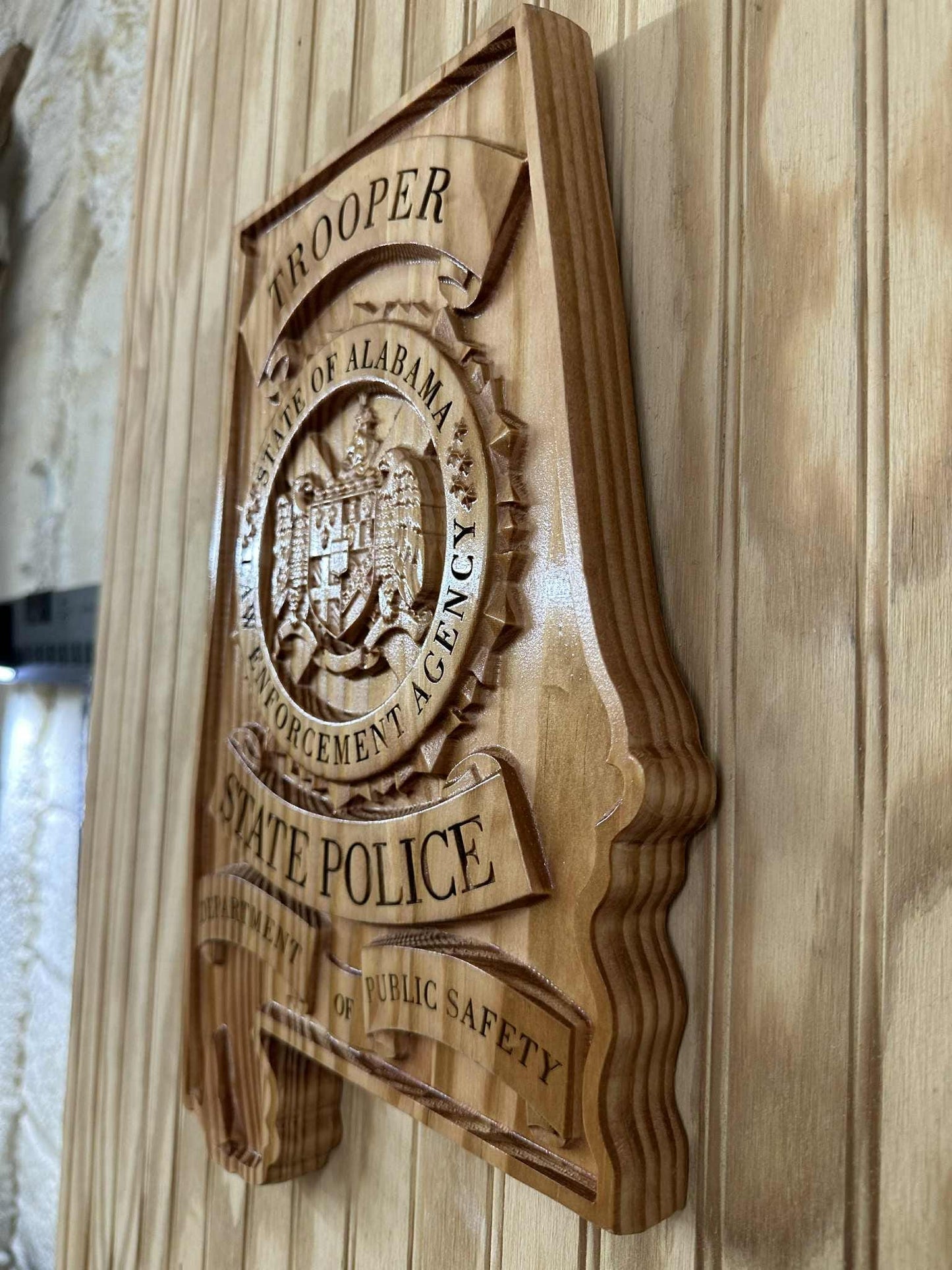 Personalized Alabama State Police Trooper Badge V Carved Wood Sign
