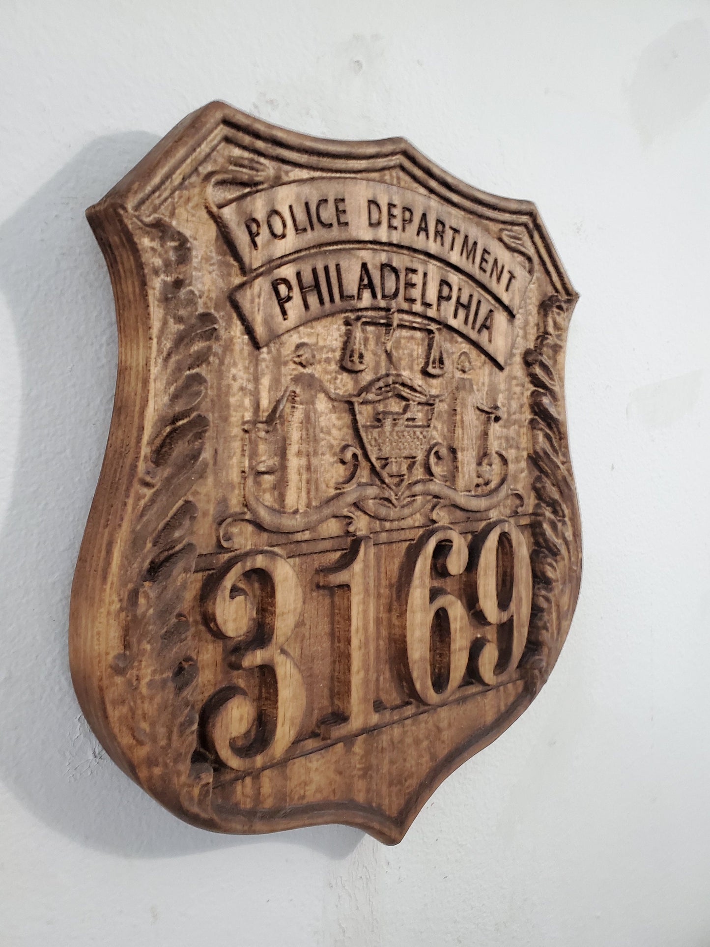 Personalized Philadelphia Police Badge: Carved Wood Sign