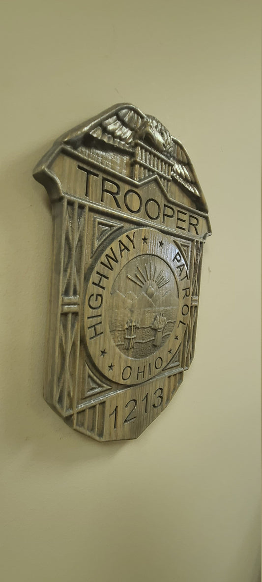 Custom Ohio State Trooper Police Officer Badge - Personalized Badge 3D V Carved Wood Sign
