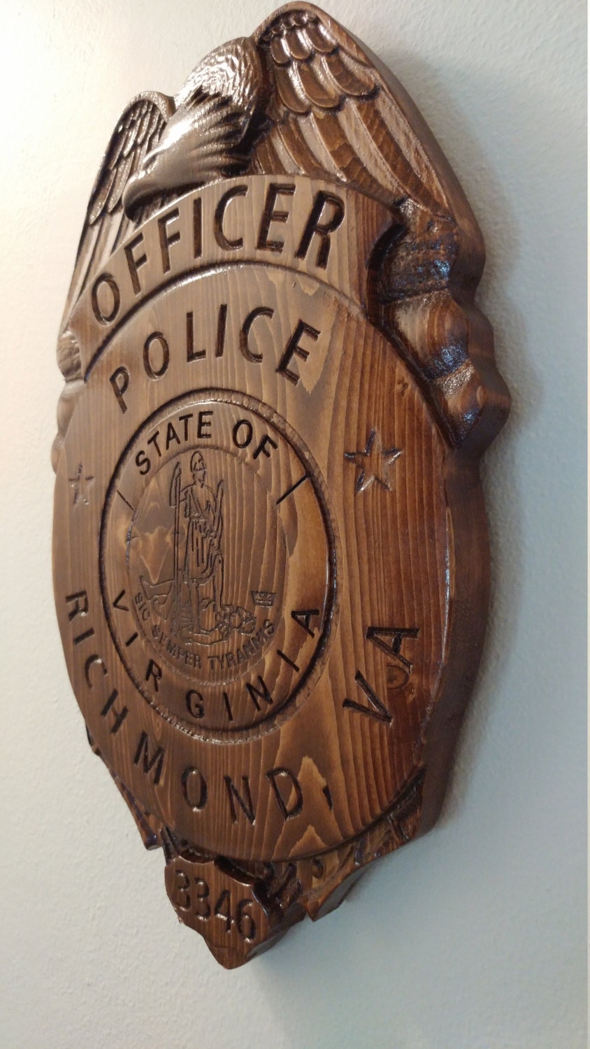 Personalized Richmond Police Badge: 3D Carved Wooden Sign