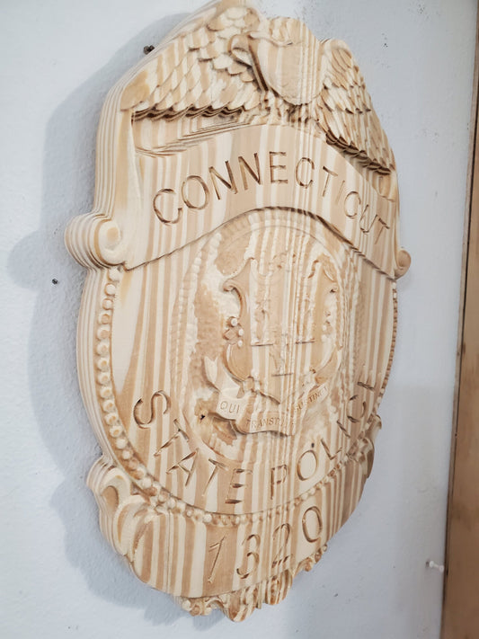 Personalized Connecticut State Police Trooper Badge: V Carved Wood Sign