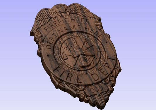 Custom Fire Dept Firefighter Badge 3D V Carved Wood Sign