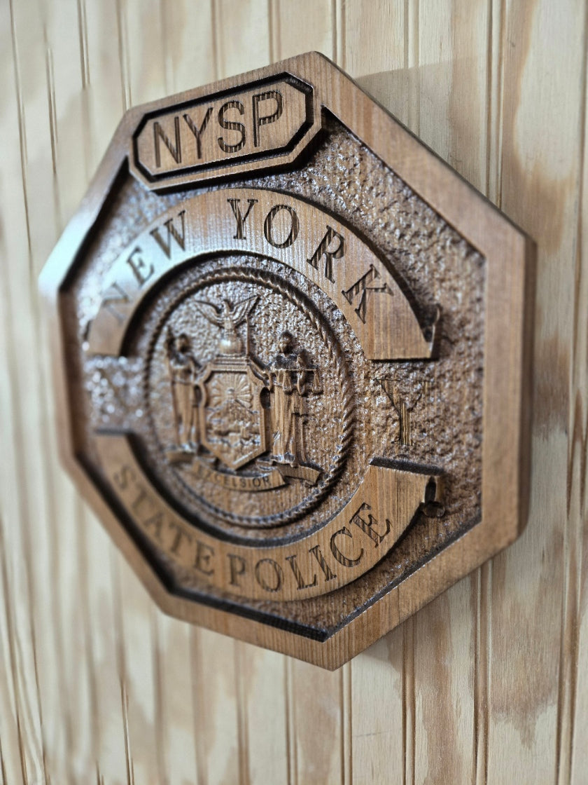 Personalized New York State Police Badge: 3D Carved Wood Sign
