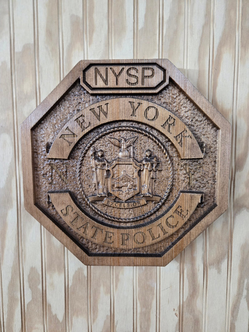 Personalized New York State Police Badge: 3D Carved Wood Sign