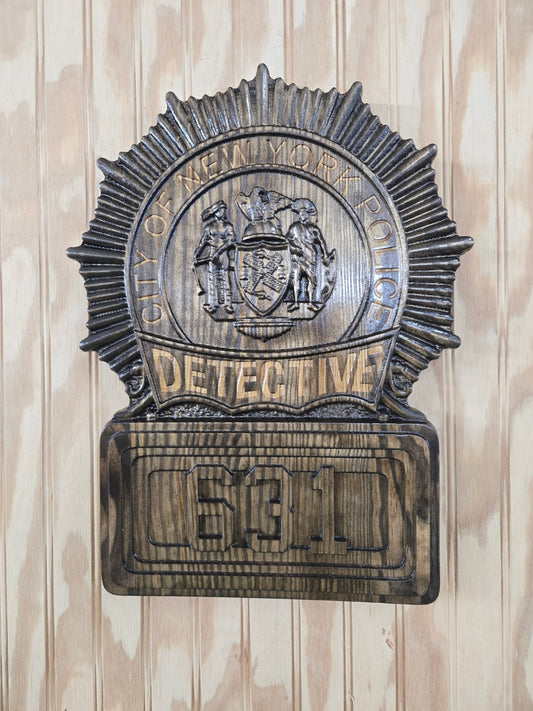 Custom NYPD Detective Badge 3D V Carved Wood Sign