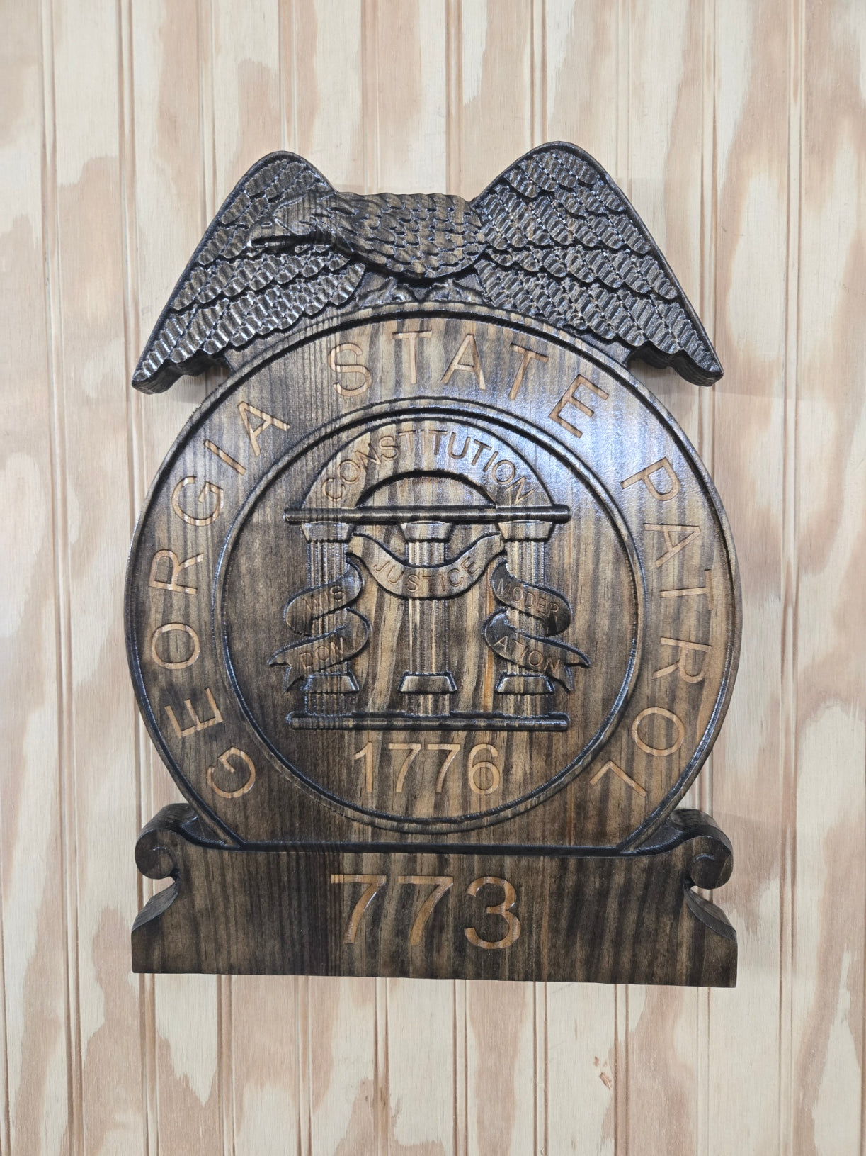 Personalized Georgia State Patrol Badge: Carved Wood Sign