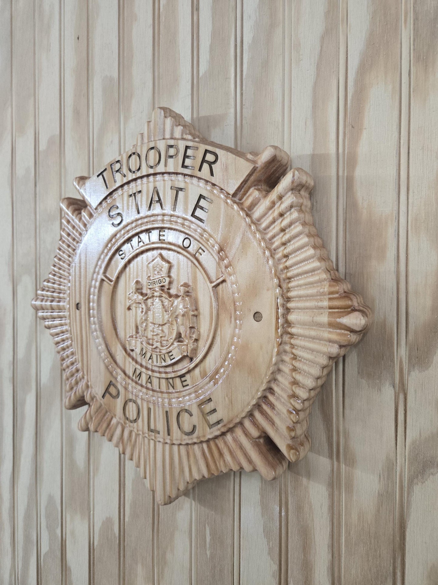Custom Maine State Police Trooper Badge: 3D Carved Wood Sign