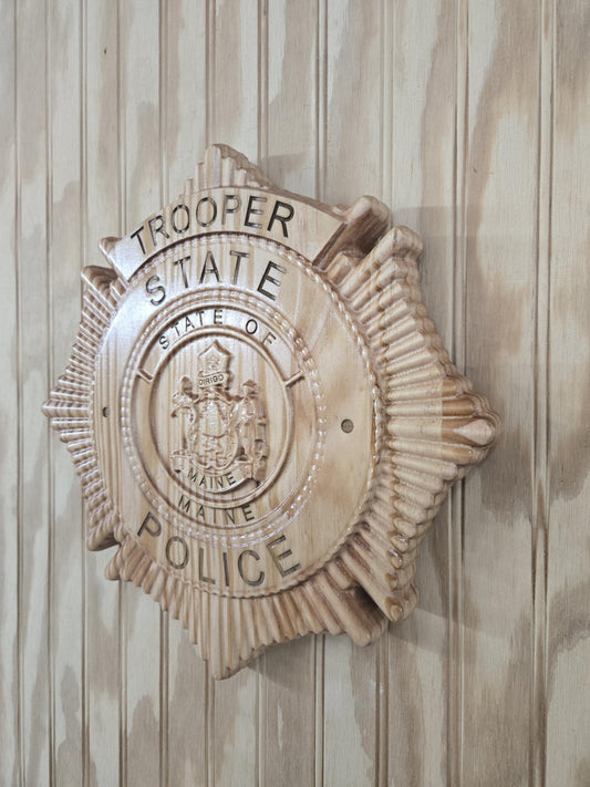 Custom Maine State Police Trooper Badge: 3D Carved Wood Sign