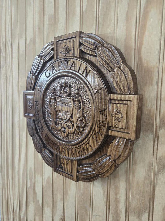 Personalized Philadelphia Police Captain Badge - V Carved Wood Sign