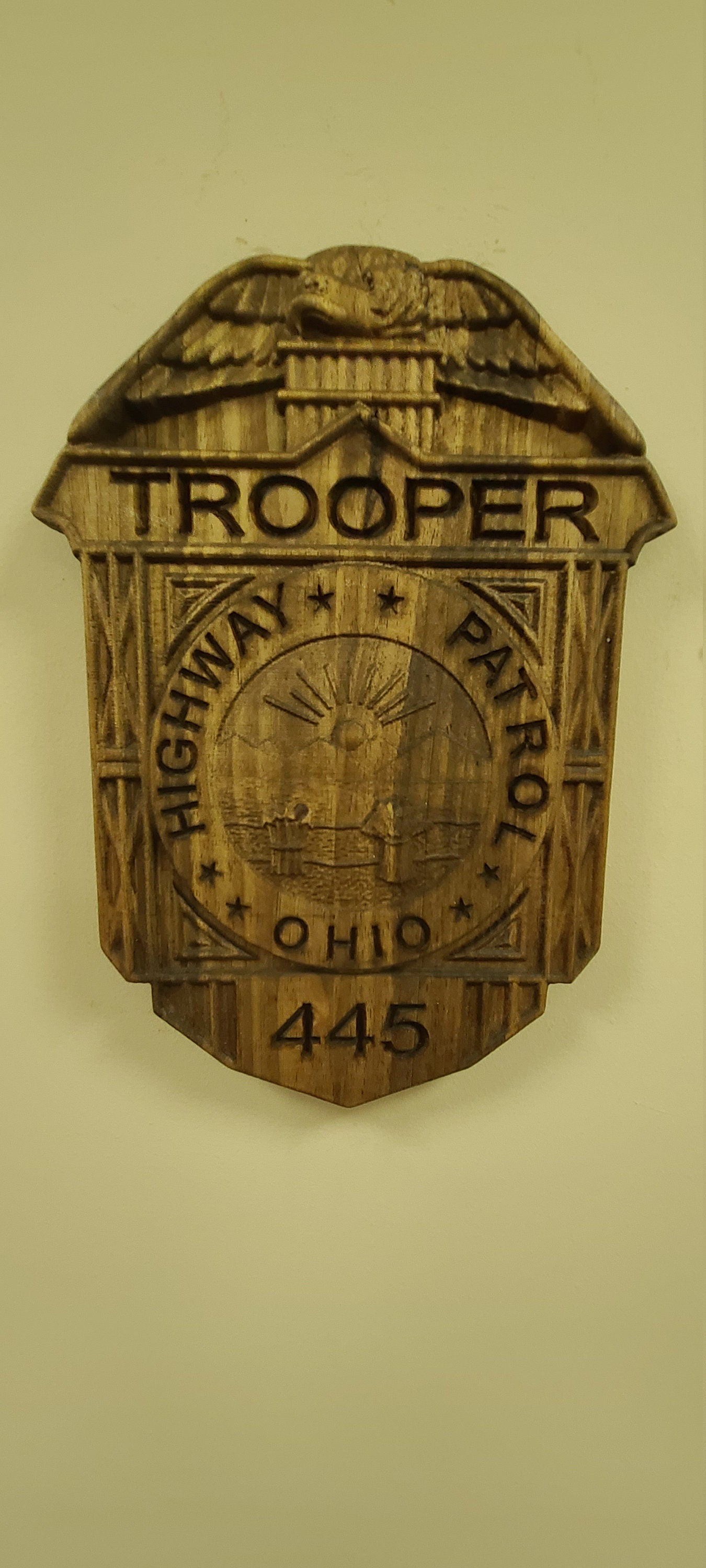 Custom Ohio State Trooper Police Officer Badge  - Personalized Badge 3D V Carved Wood Sign