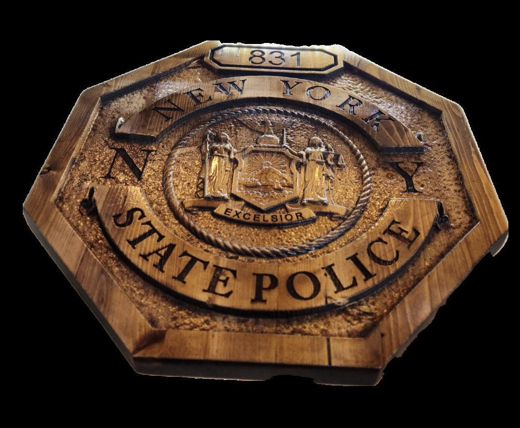 Personalized New York State Police Badge: 3D Carved Wood Sign