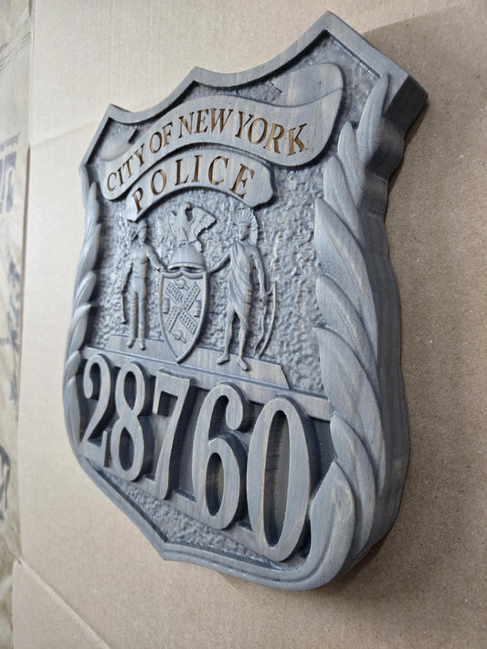 Custom NYPD Police Badge 3D V Carved Wood Sign