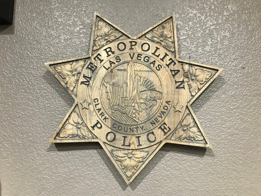 LVMPD - Las Vegas Metropolitan Police Personalized Police Badge 3D V Carved Wood Sign
