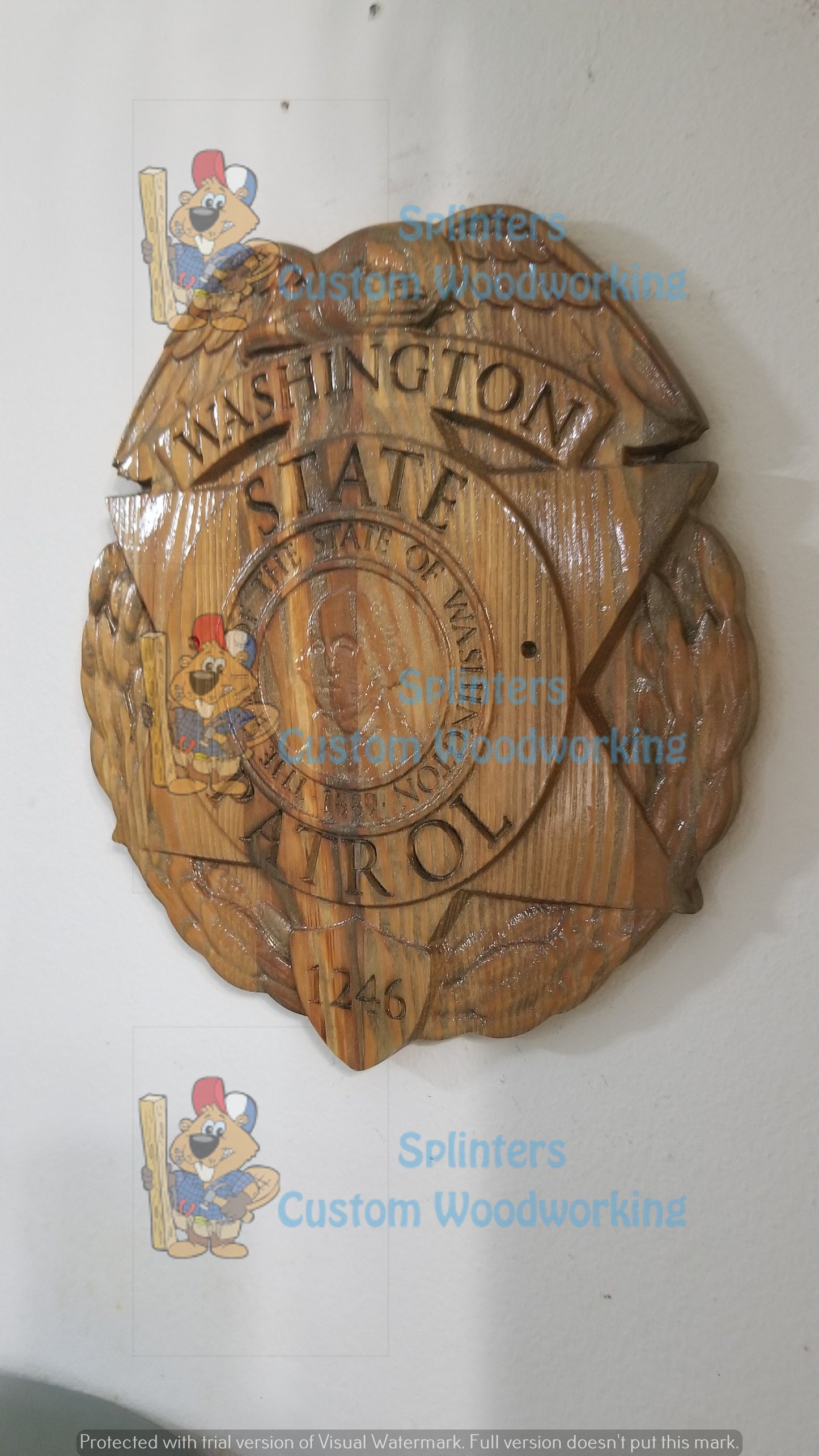 Personalized Washington State Patrol Badge: 3D Carved Wood Sign