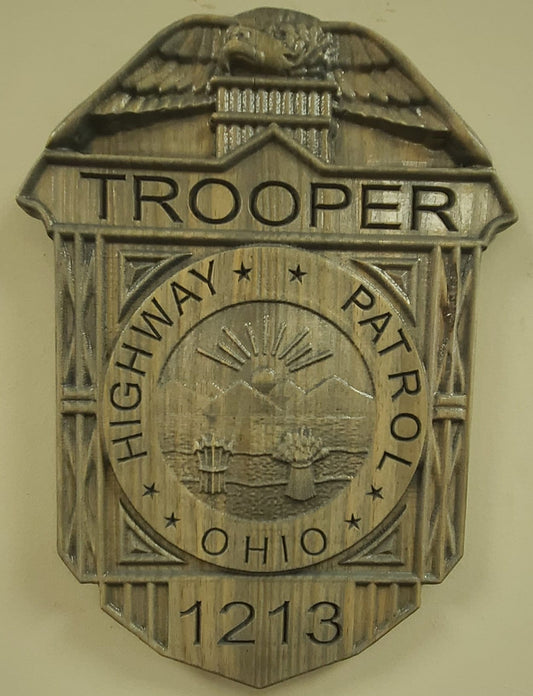 Custom Ohio State Trooper Police Officer Badge  - Personalized Badge 3D V Carved Wood Sign
