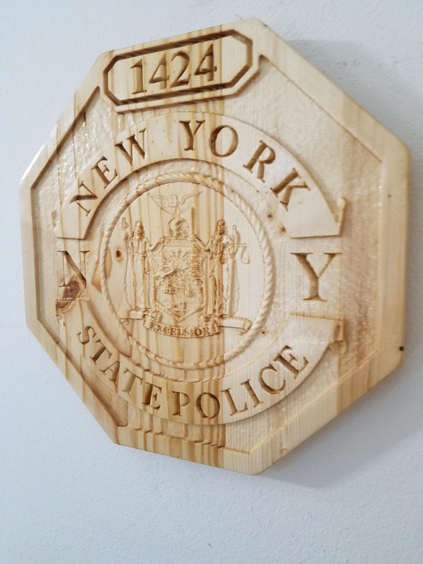 Personalized New York State Police Badge: 3D Carved Wood Sign