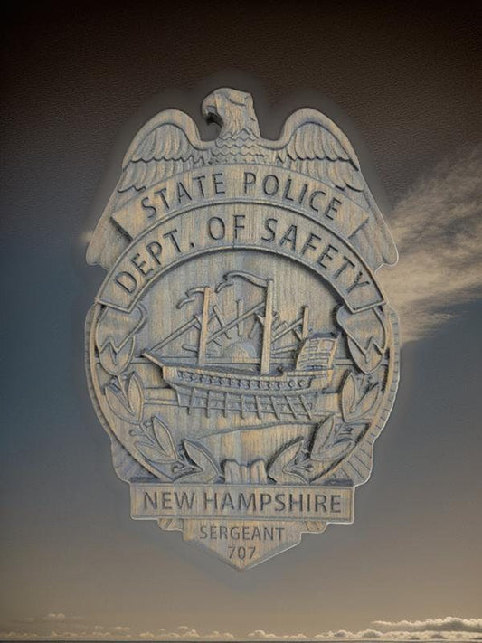 Personalized New Hampshire State Trooper Badge: Carved Wood Sign