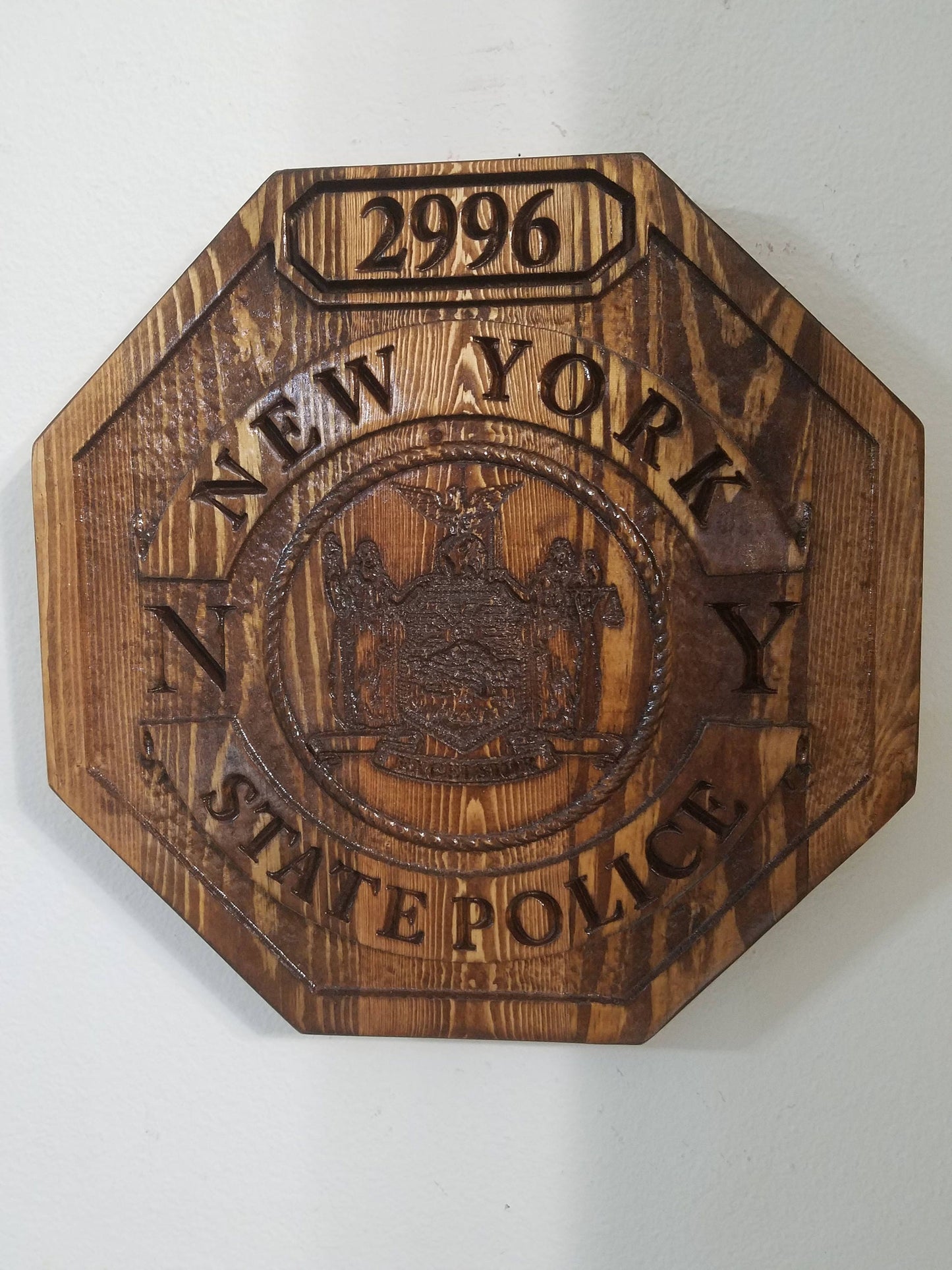 Personalized New York State Police Badge: 3D Carved Wood Sign