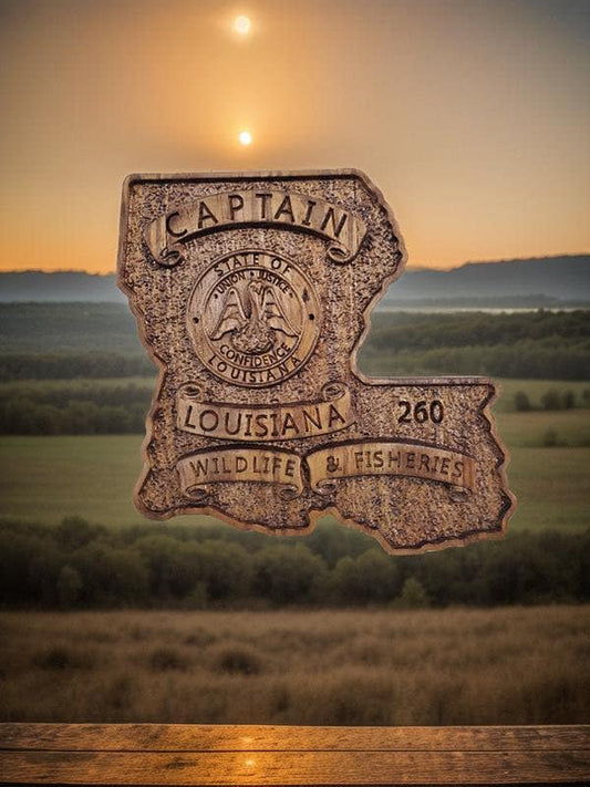 Personalized Louisiana State Police Badge: V Carved Wood Sign