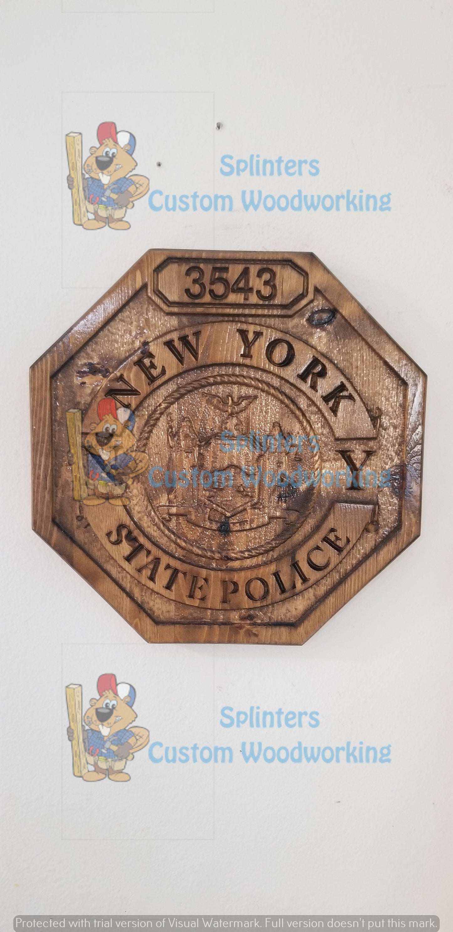 Personalized New York State Police Badge: 3D Carved Wood Sign