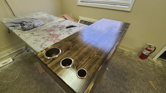 Custom Reclaimed Wood Handmade Salon Station Floating Shelf with single drawer and tool holders