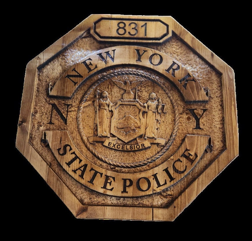 Personalized New York State Police Badge: 3D Carved Wood Sign