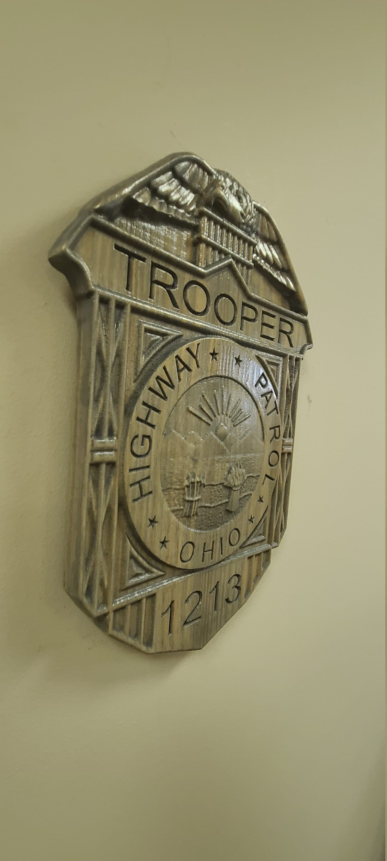 Custom Ohio State Trooper Police Officer Badge  - Personalized Badge 3D V Carved Wood Sign