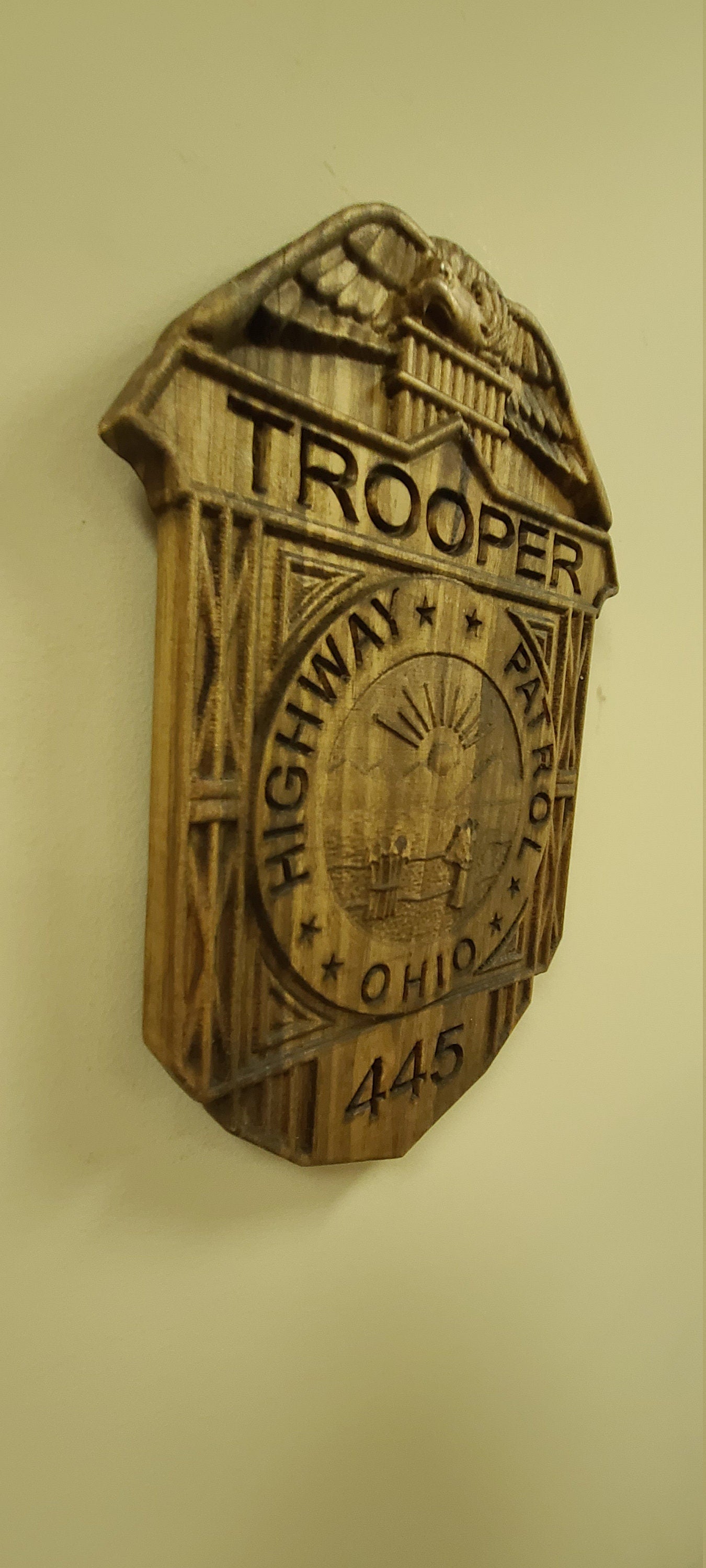 Custom Ohio State Trooper Police Officer Badge  - Personalized Badge 3D V Carved Wood Sign