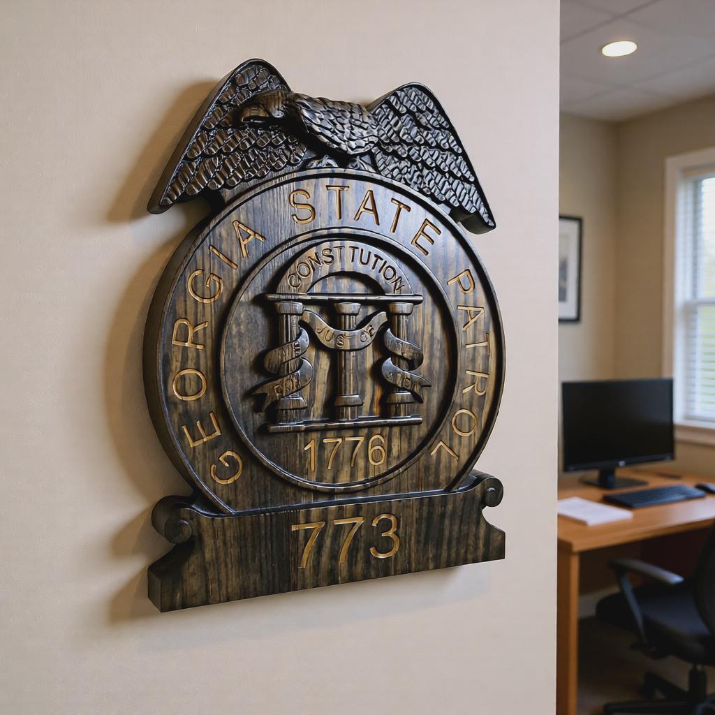 Personalized Georgia State Patrol Badge: Carved Wood Sign