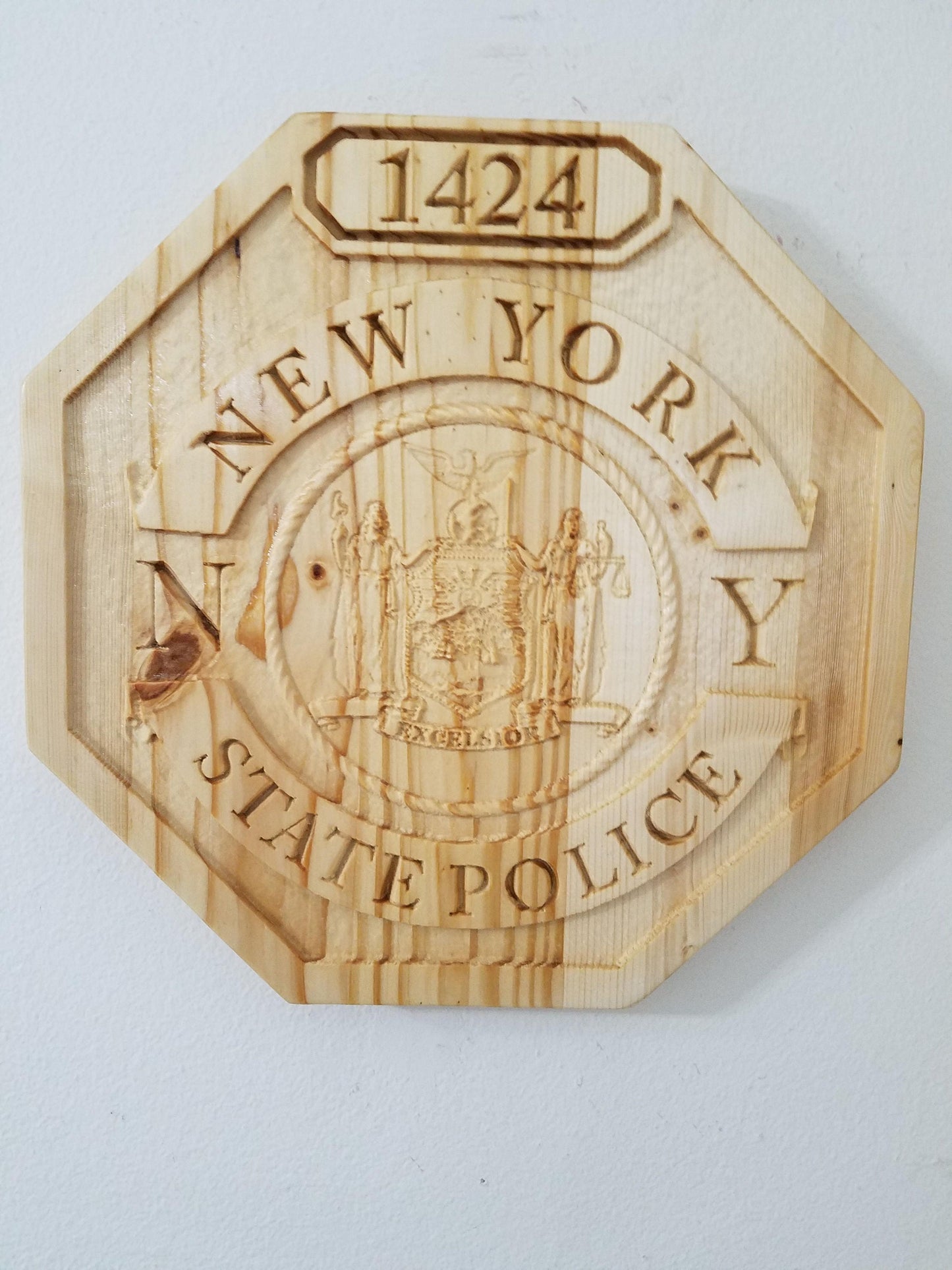 Personalized New York State Police Badge: 3D Carved Wood Sign