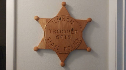 Personalized Illinois State Trooper Badge: Custom Carved Wood Sign