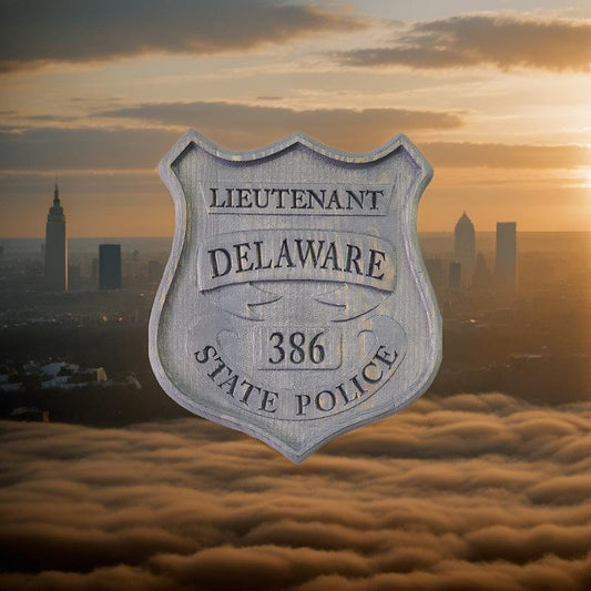 Personalized Delaware State Trooper Wood Sign: 3D Carved Police Badge