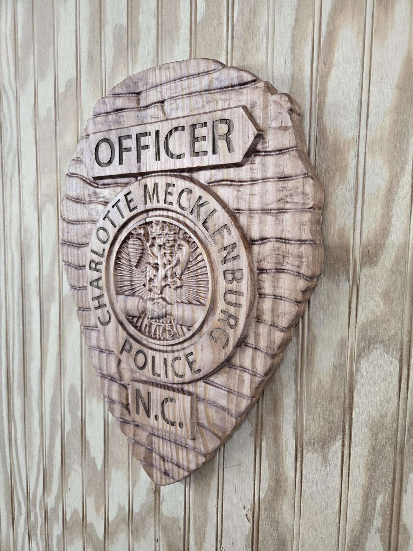 Charlotte Mecklenburg North Carolina Police Badge  - Personalized Badge 3D V Carved Wood Sign