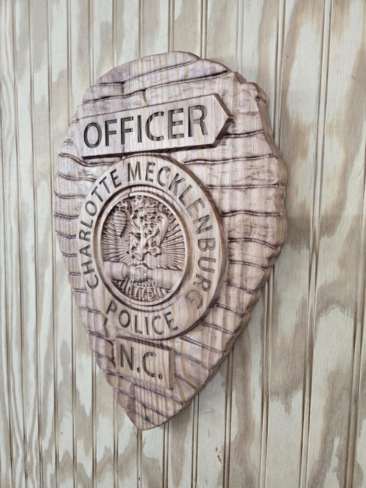 Charlotte Mecklenburg North Carolina Police Badge  - Personalized Badge 3D V Carved Wood Sign