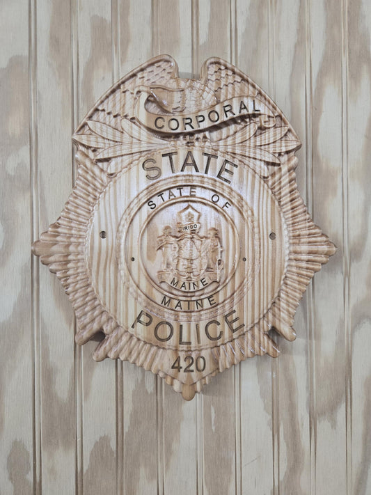 Custom Maine State Police Corporal Badge - 3D Carved Wood Sign
