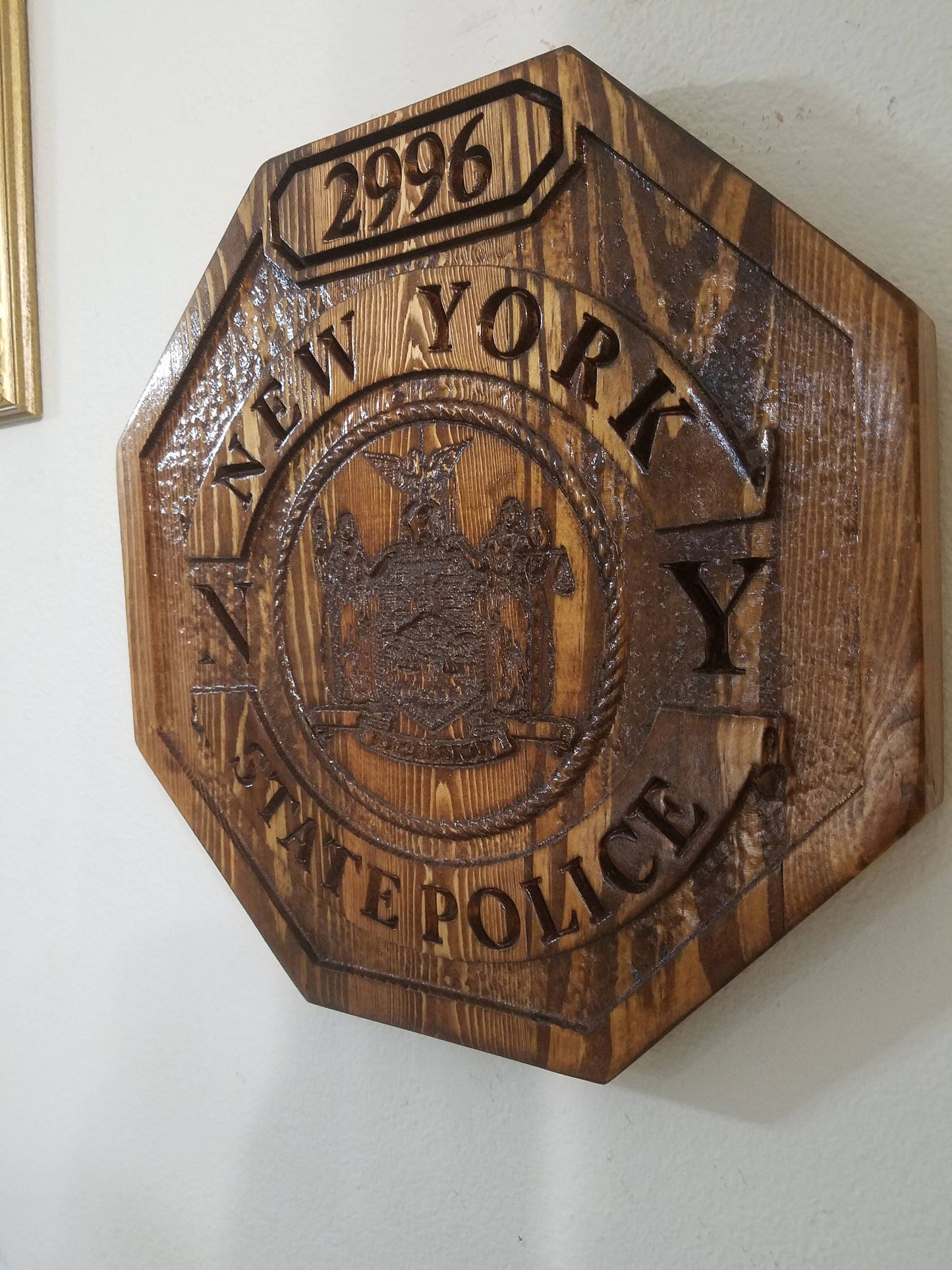 Personalized New York State Police Badge: 3D Carved Wood Sign
